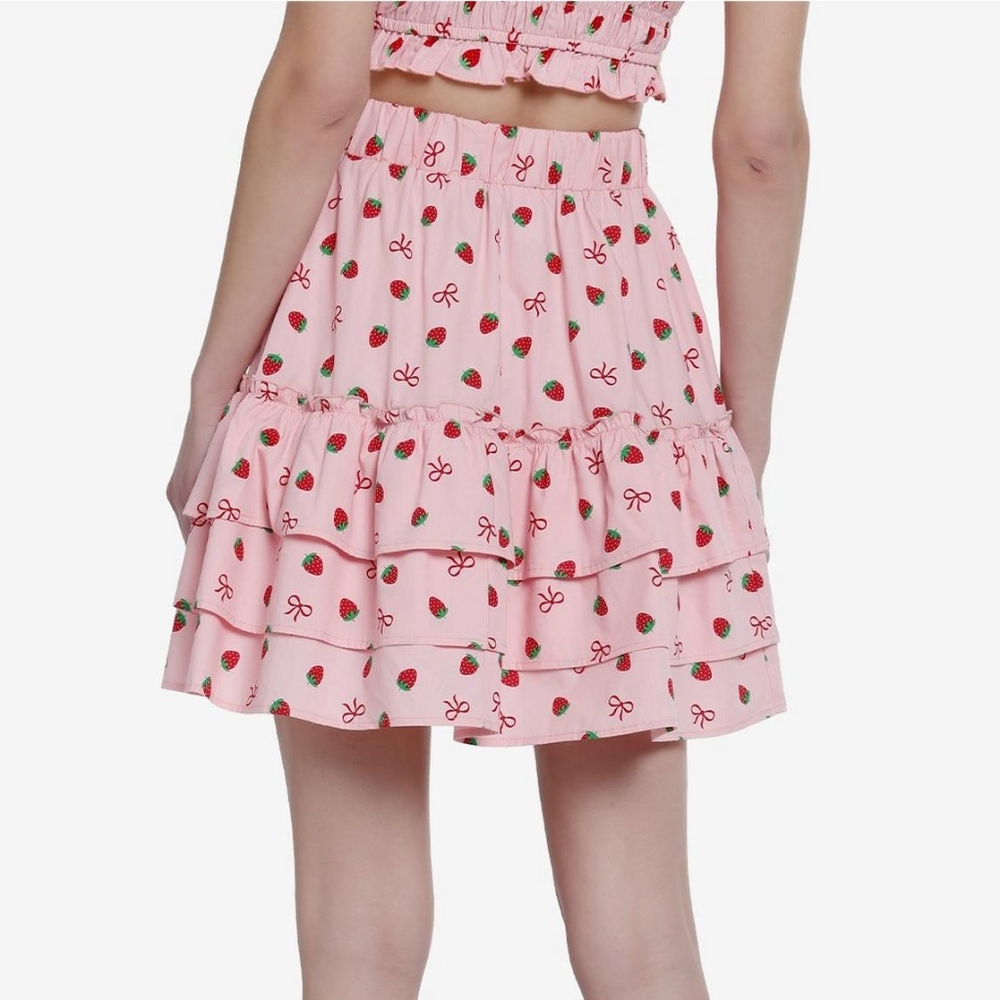 SWEET SOCIETY Pink Strawberry & Bows Petticoat Tier Skirt Girliecore 🍓🍰 - Picture 2 of 2